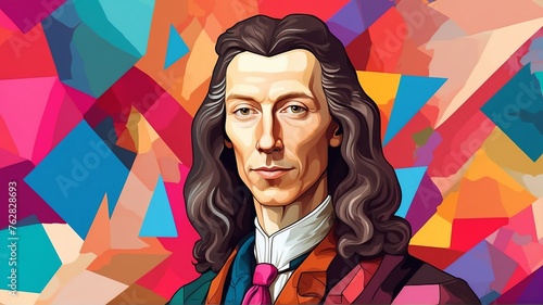 Robert boyle portrait colorful geometric shapes background. Digital painting. Vector illustration from Generative AI photo
