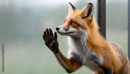 A Fox With Its Paw Pressed Against A Glass Window Upscaled 6