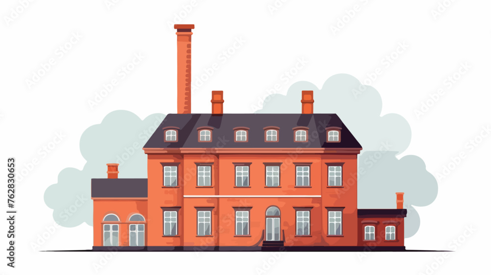 Flat three-storey building with chimney on roof 
