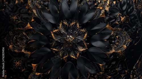 Detailed Black and Gold Floral Illustration Close-up