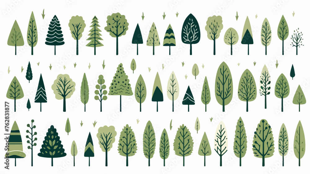 Forest elements. Cute green trees. Cartoon childish - obrazy, fototapety, plakaty 