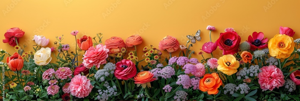 A vibrant assortment of flowers cascades down a stone wall in a stunning display of color and beauty A vibrant assortment of flowers cascades down a stone wall in a stunning display of color and beauty