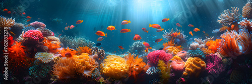 Underwater with colourful sea life,  Fantasy concept showing a Great Barrier Reef Australia A colorful array of underwater wildlife  © Chrisspollard