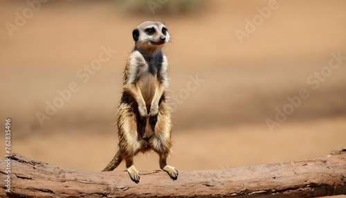 A Meerkat Standing On A Log Surveying Its Surroun Upscaled 5