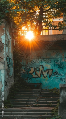 Graffiti urban staircase in the city