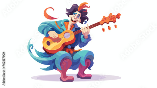 Funny jester with mandolin music instrument cartoon