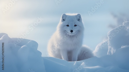 A graceful arctic fox blending into the snowy landscape. © Graphica Galore