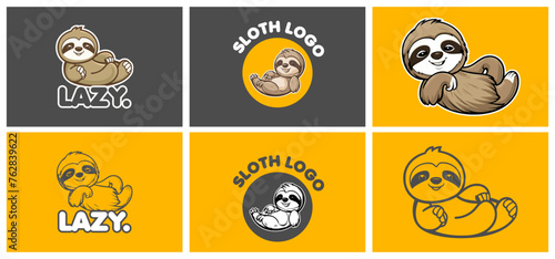 Charming sloth Mascot-style Logo vector illustration. Generative AI.
