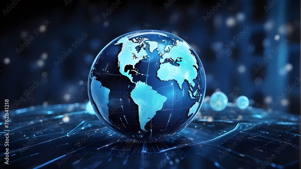 Digital technology and a blue globe in the background Digital technology and a blue globe in the background