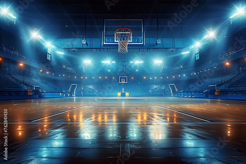 A vacant stadium, basketball court, and sports field with fans and spotlights © ProDesigner