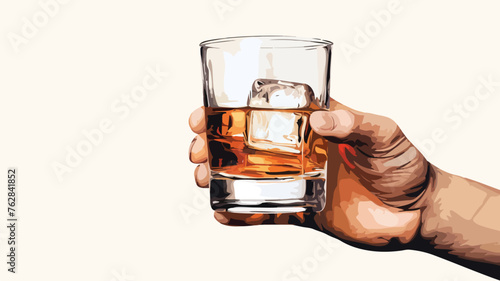 Hand holding full glass of whiskey sketch style 