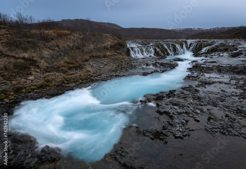 Famous Bruarfoss waterfall rapids in the south of Iceland