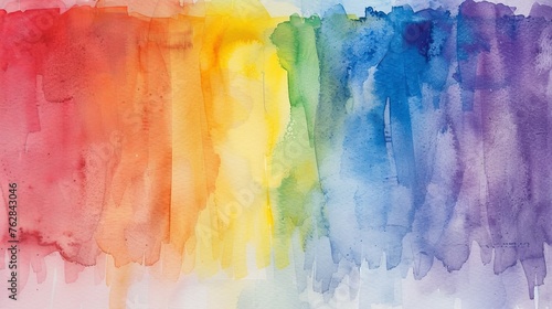 A linear watercolor texture showcasing the hues of the rainbow on white paper, blending art and color in a simple yet striking manner