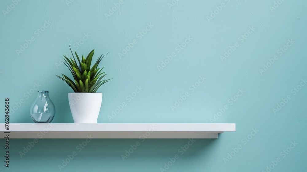 A shelf and a plant A shelf and a plant
