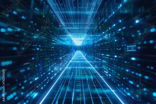 Wallpaper Mural perspective grid line up or speed Blue in abstract movement straight line lighting effect digital art illustration with Futuristic Background   Torontodigital.ca