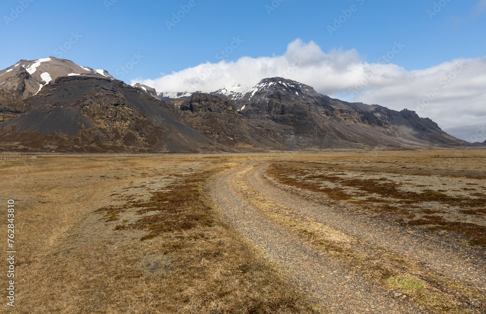 Road to the mountains in the countryside of Iceland