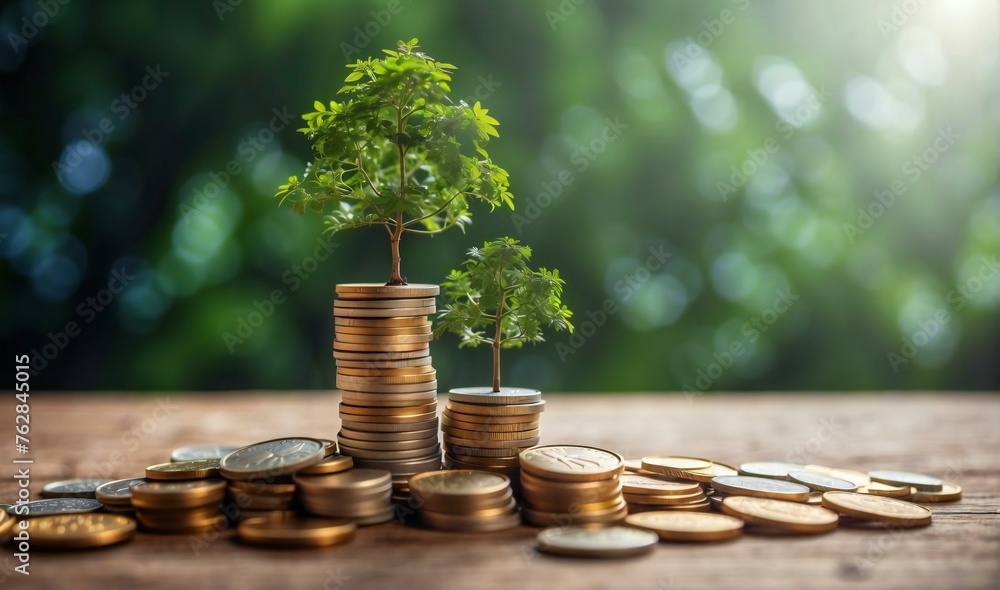 ESG concept of environmental, social, and governance. ESG small tree on stack coins idea for esg investment sustainable organizational development. account the environment - obrazy, fototapety, plakaty 
