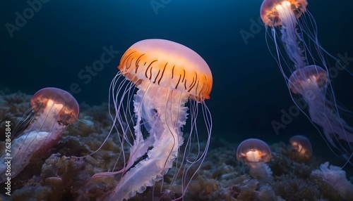 A Jellyfish In A Sea Of Glowing Sea Life Upscaled 2