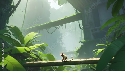 A Monkey Exploring A New Area Of The Jungle Upscaled © Hadia