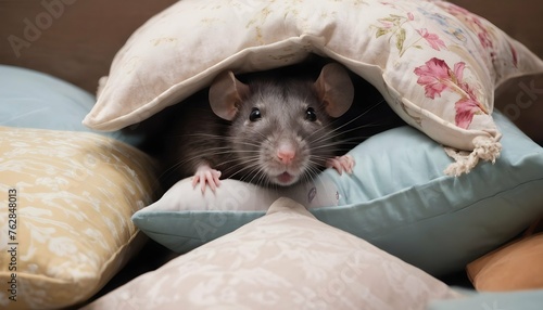 A Rat Hiding In A Pile Of Pillows A Comfortable H Upscaled 2