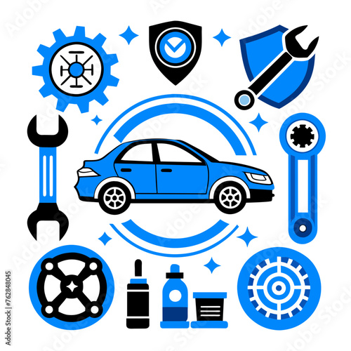 Car service icon set with black stroke and white background. Auto service, car repair icon set. Car service and garage.