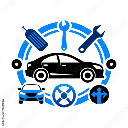 Car service icon set with black stroke and white background. Auto service, car repair icon set. Car service and garage.