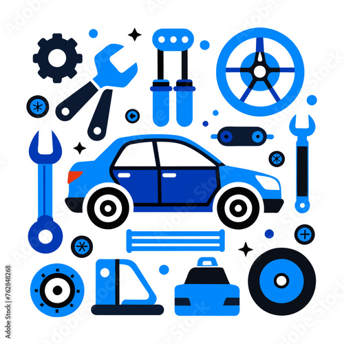 Car service icon set with black stroke and white background. Auto service, car repair icon set. Car service and garage.