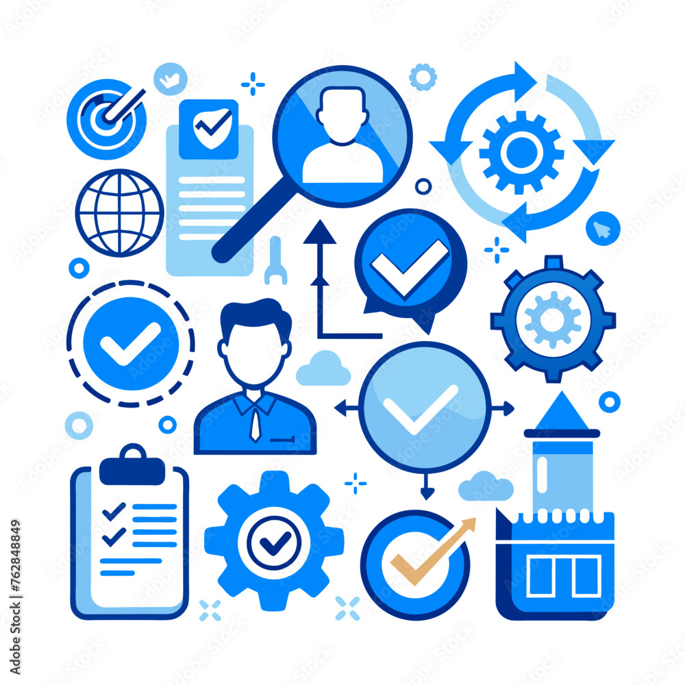 Quality control icon set. Containing inspection, evaluation, product, quality assurance, process, testing and more. Solid vector icons collection. Quality control icon set. Containing inspection, evaluation, product, quality assurance, process, testing and more. Solid vector icons collection.