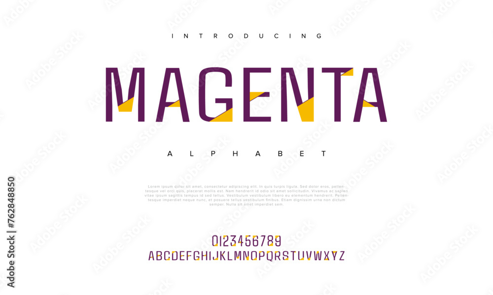 Magenta creative geometric modern urban alphabet font. Digital abstract futuristic, fashion, sport, minimal technology typography. Simple numeric vector illustration