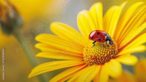Bright Yellow Daisy with Ladybug in Nature AI Generated