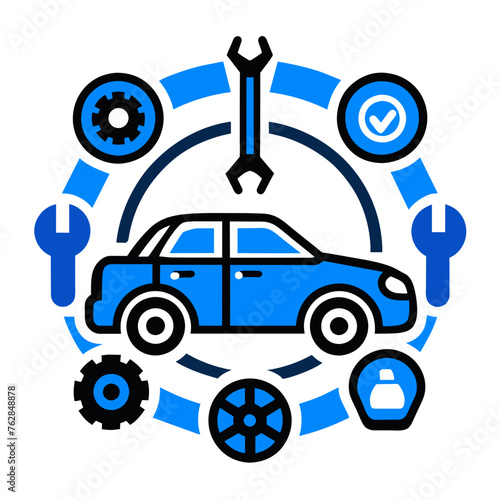 Car service icon set with black stroke and white background. Auto service, car repair icon set. Car service and garage.