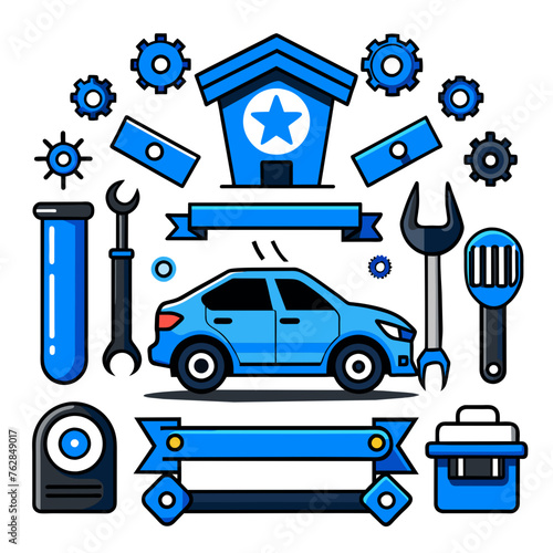 Car service icon set with black stroke and white background. Auto service, car repair icon set. Car service and garage.