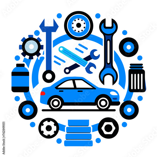 Car service icon set with black stroke and white background. Auto service, car repair icon set. Car service and garage.