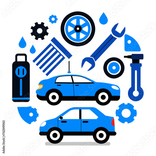 Car service icon set with black stroke and white background. Auto service, car repair icon set. Car service and garage.