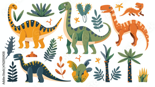Jurassic and Mesozoic era icons set of dinosaurs  © iclute