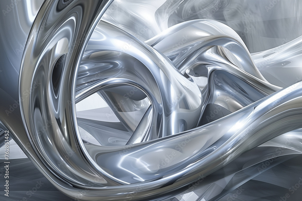 Chrome metallic abstract shape in cool silver tones. Art modern design background. 3D Texture of liquid shiny metal in silver gray color with highlights and shimmers. Generative AI Chrome metallic abstract shape in cool silver tones. Art modern design background. 3D Texture of liquid shiny metal in silver gray color with highlights and shimmers. Generative AI