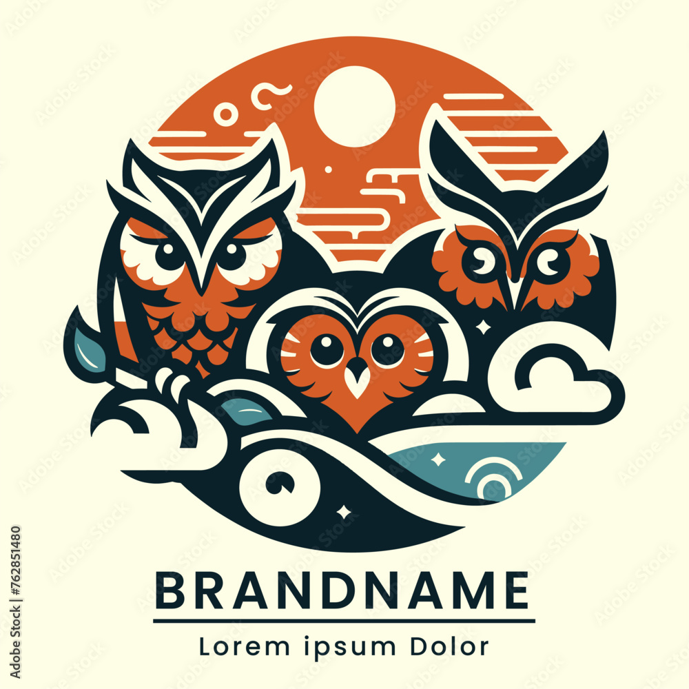 triplet japan owls wisdom logo design with perched owl vector with elegant style majestic soft color branding triplet japan owls wisdom logo design with perched owl vector with elegant style majestic soft color branding