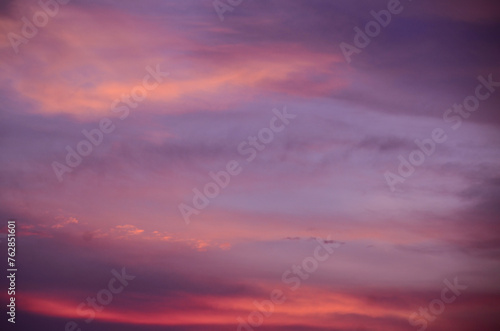 Violet purple sky in morning scenery Vibrant colorful blue sky summer time on sunrise. Natural beautiful landscape. Beauty purple sky romantic dramatic landscape cloudy outdoor paradise in sunset