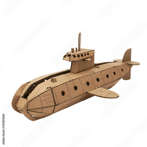 Cardboard Submarine, transparent background, isolated image, generative AI