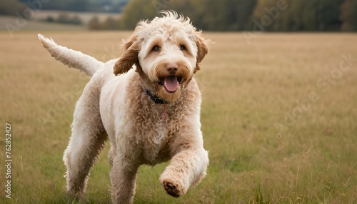 A Friendly Labradoodle Playing In A Field Upscaled