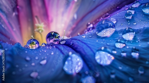 Morning Glory Bloom: Close-up Water Droplets Macro Shot