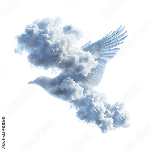 Cloud shaped like a bird, transparent background, isolated image, generative AI