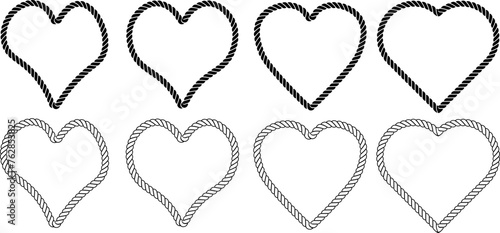hand drawn hearts rope icon set