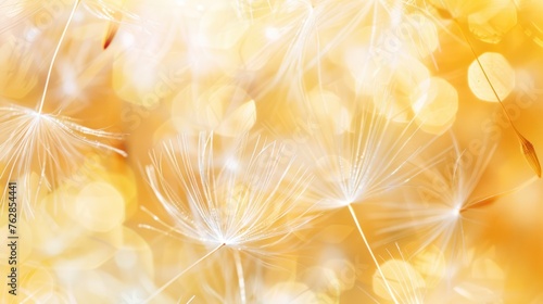 Abstract blurred nature background dandelion seeds parachute. Abstract nature bokeh pattern 