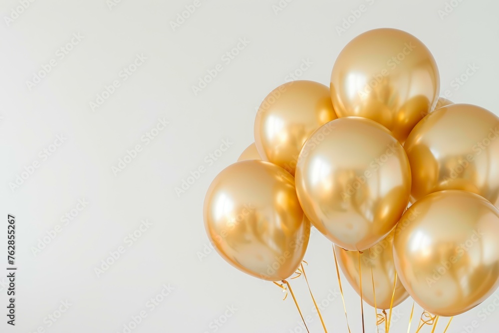 Bunch of glossy golden balloons on a plain white background Stock Photo ...