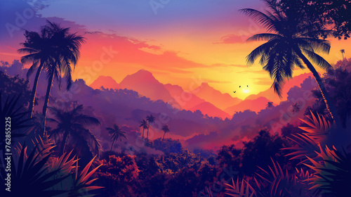 Topical and Sunset isolation Background  Illustration