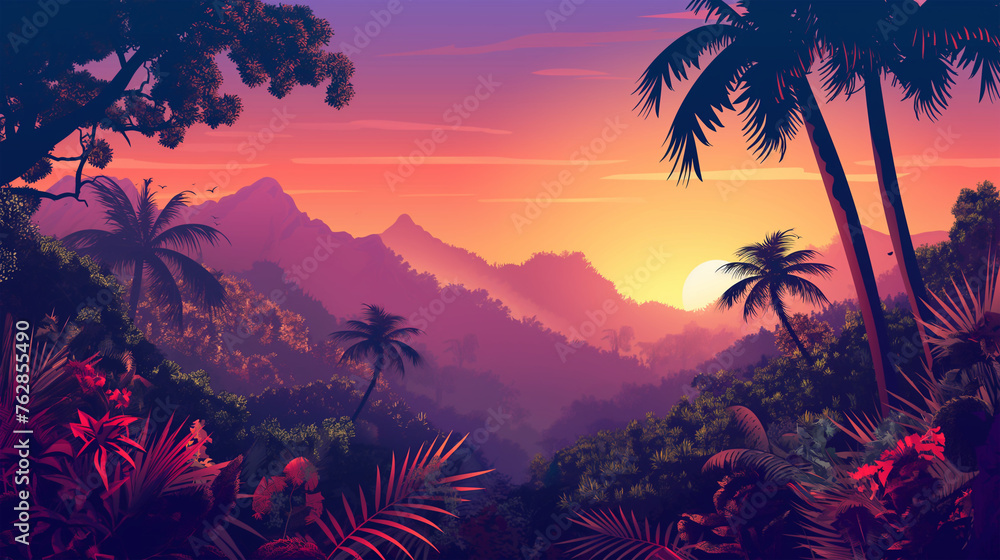 Topical and Sunset isolation Background, Illustration Topical and Sunset isolation Background, Illustration