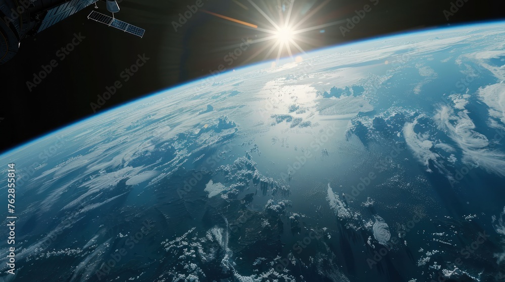 artificial satellite of the earth. a satellite flying in space over the globe artificial satellite of the earth. a satellite flying in space over the globe