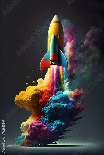 Fototapeta Naklejka Na Ścianę i Meble -  Colorful rocket, white background.