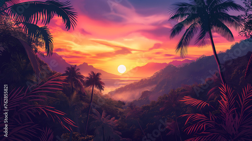 Topical and Sunset isolation Background, Illustration